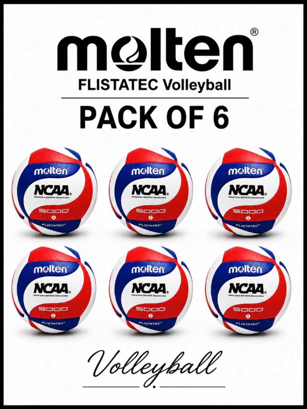 Molten FLISTATEC NCAA Official Size 5 Volleyballs Pack of 6